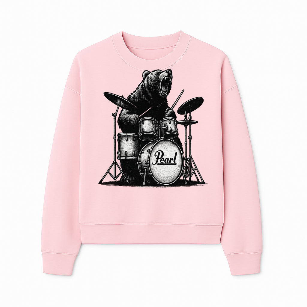 Bear Drummer Graphic T-Shirt | Rock Music Apparel | Pearl Drums Design | Cool Animal Illustration for Musicians & Fans - Sweatshirt 1758338710162.jpg