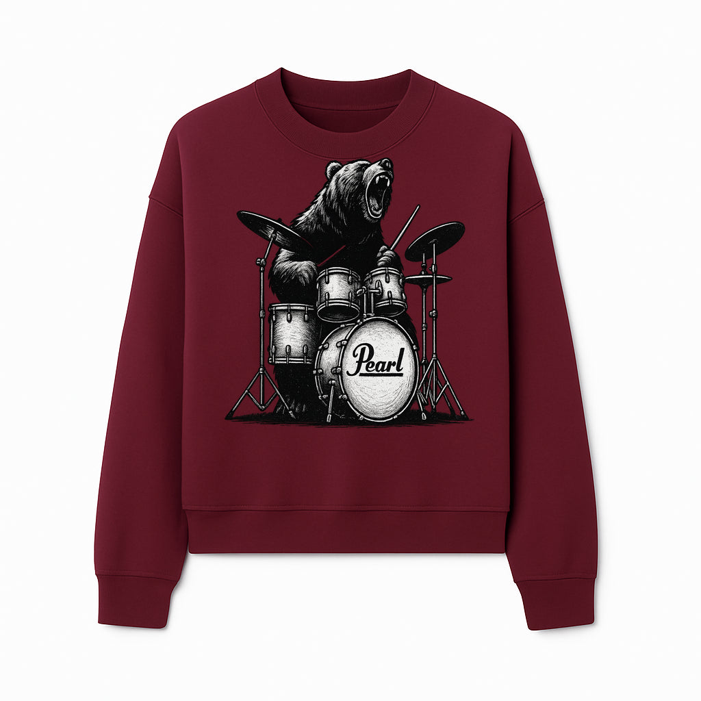 Bear Drummer Graphic T-Shirt | Rock Music Apparel | Pearl Drums Design | Cool Animal Illustration for Musicians & Fans - Sweatshirt 1758338710319.jpg