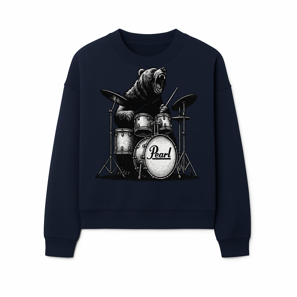 Bear Drummer Graphic T-Shirt | Rock Music Apparel | Pearl Drums Design | Cool Animal Illustration for Musicians & Fans - Sweatshirt 1758338710463.jpg