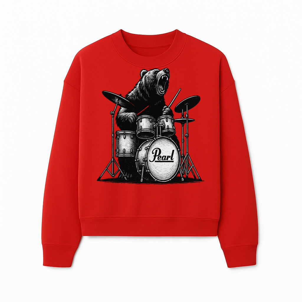 Bear Drummer Graphic T-Shirt | Rock Music Apparel | Pearl Drums Design | Cool Animal Illustration for Musicians & Fans - Sweatshirt 1758338710638.jpg