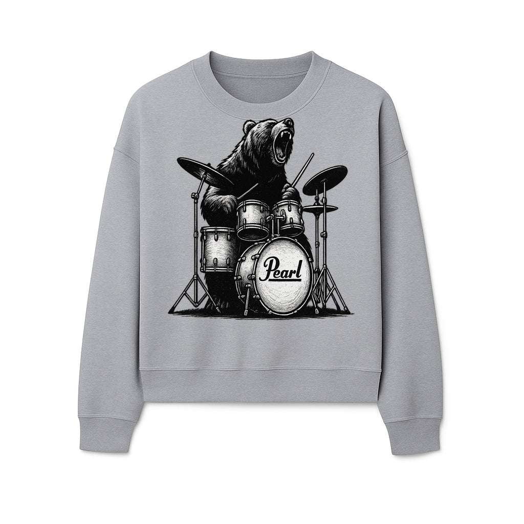 Bear Drummer Graphic T-Shirt | Rock Music Apparel | Pearl Drums Design | Cool Animal Illustration for Musicians & Fans - Sweatshirt 1758338710792.jpg