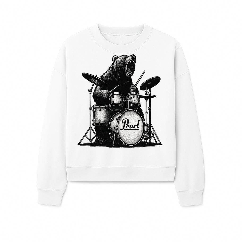 Bear Drummer Graphic T-Shirt | Rock Music Apparel | Pearl Drums Design | Cool Animal Illustration for Musicians & Fans - Sweatshirt 1758338710987.jpg
