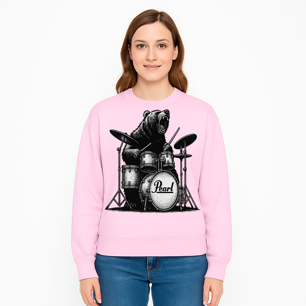 Bear Drummer Graphic T-Shirt | Rock Music Apparel | Pearl Drums Design | Cool Animal Illustration for Musicians & Fans - Sweatshirt 1758338712339.jpg