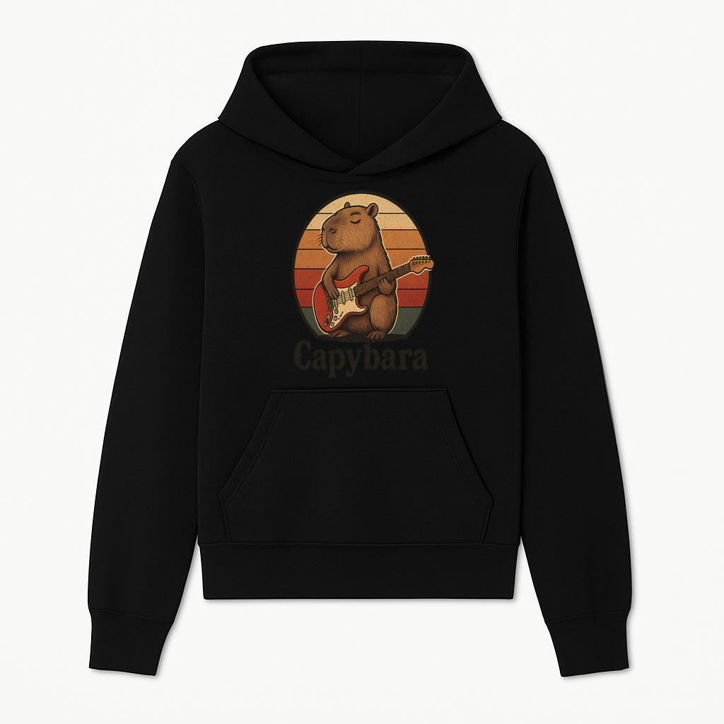 Capybara Playing Guitar Retro Art Print Cute Animal Music Lover Decor for Home or Office - Hoodie 1758338725266.jpg