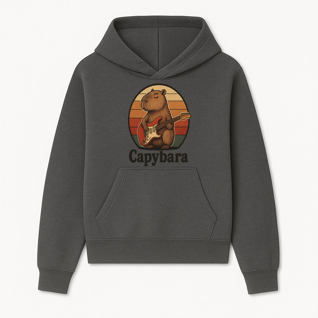 Capybara Playing Guitar Retro Art Print Cute Animal Music Lover Decor for Home or Office - Hoodie 1758338725449.jpg