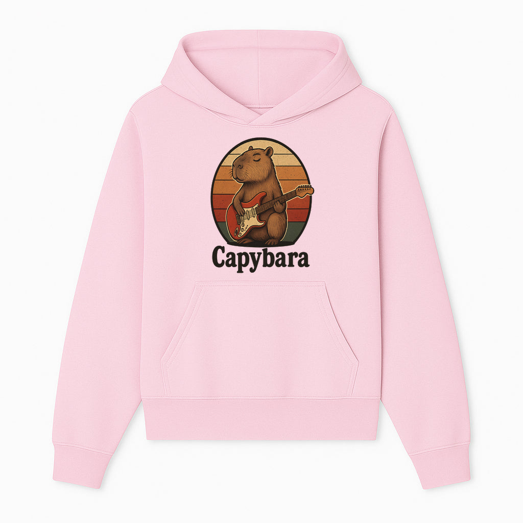 Capybara Playing Guitar Retro Art Print Cute Animal Music Lover Decor for Home or Office - Hoodie 1758338726092.jpg