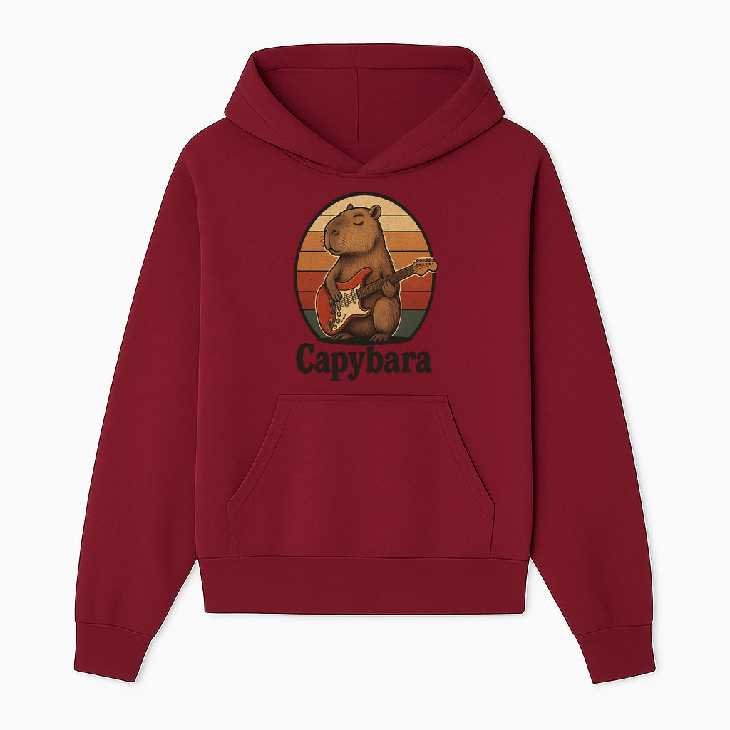 Capybara Playing Guitar Retro Art Print Cute Animal Music Lover Decor for Home or Office - Hoodie 1758338726246.jpg