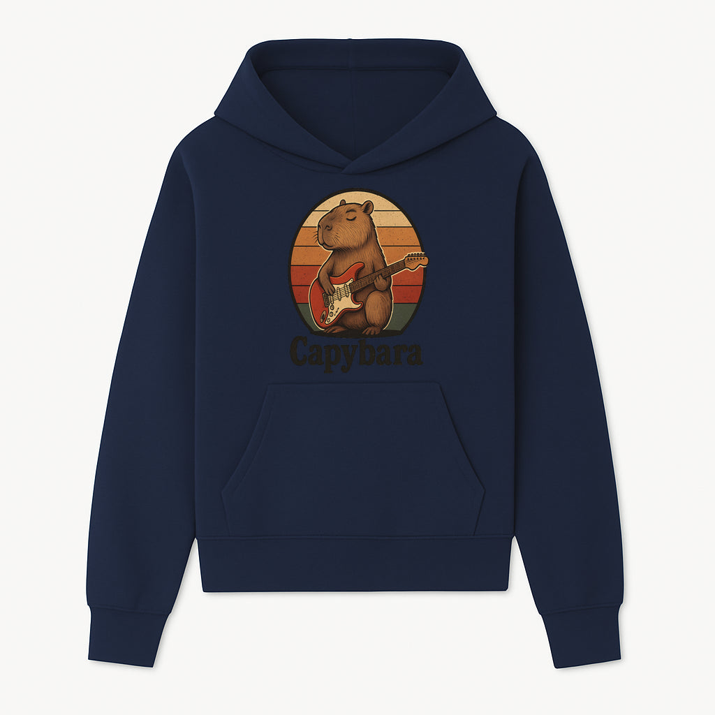 Capybara Playing Guitar Retro Art Print Cute Animal Music Lover Decor for Home or Office - Hoodie 1758338726391.jpg