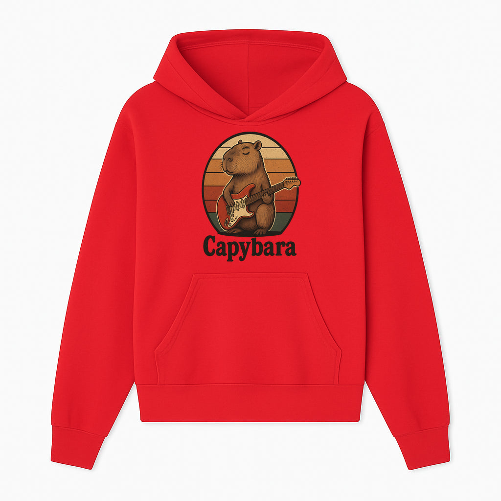 Capybara Playing Guitar Retro Art Print Cute Animal Music Lover Decor for Home or Office - Hoodie 1758338726531.jpg