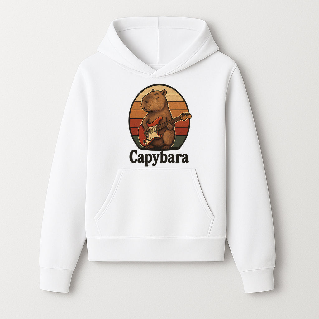 Capybara Playing Guitar Retro Art Print Cute Animal Music Lover Decor for Home or Office - Hoodie 1758338726837.jpg