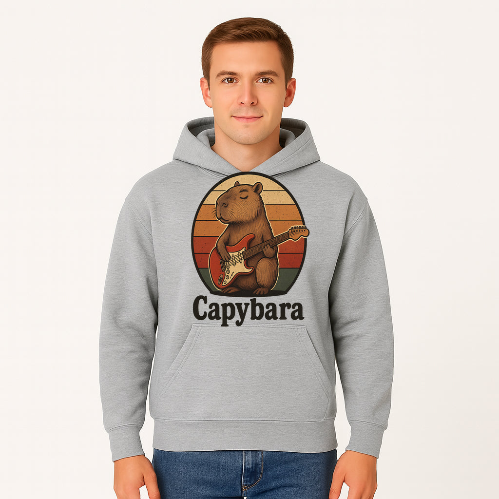 Capybara Playing Guitar Retro Art Print Cute Animal Music Lover Decor for Home or Office - Hoodie 1758338727998.jpg