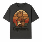 Capybara Playing Guitar Retro Art Print Cute Animal Music Lover Decor for Home or Office - T-shirt 1758338728578.jpg