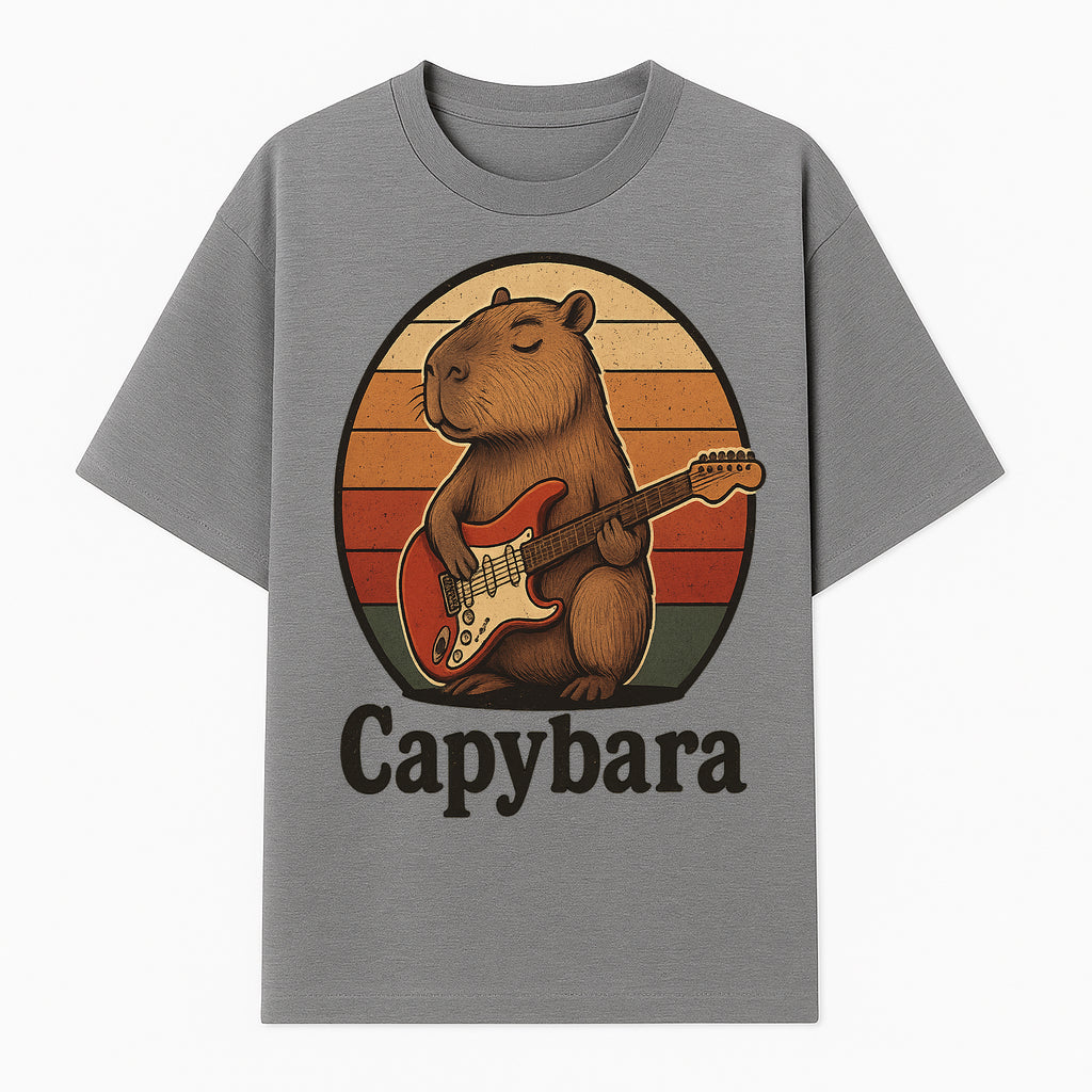 Capybara Playing Guitar Retro Art Print Cute Animal Music Lover Decor for Home or Office - T-shirt 1758338728888.jpg