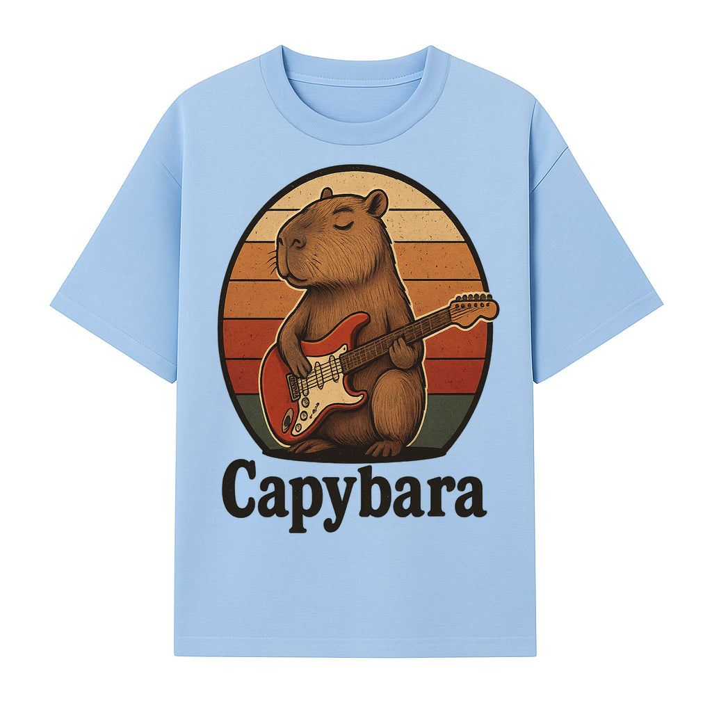 Capybara Playing Guitar Retro Art Print Cute Animal Music Lover Decor for Home or Office - T-shirt 1758338729023.jpg