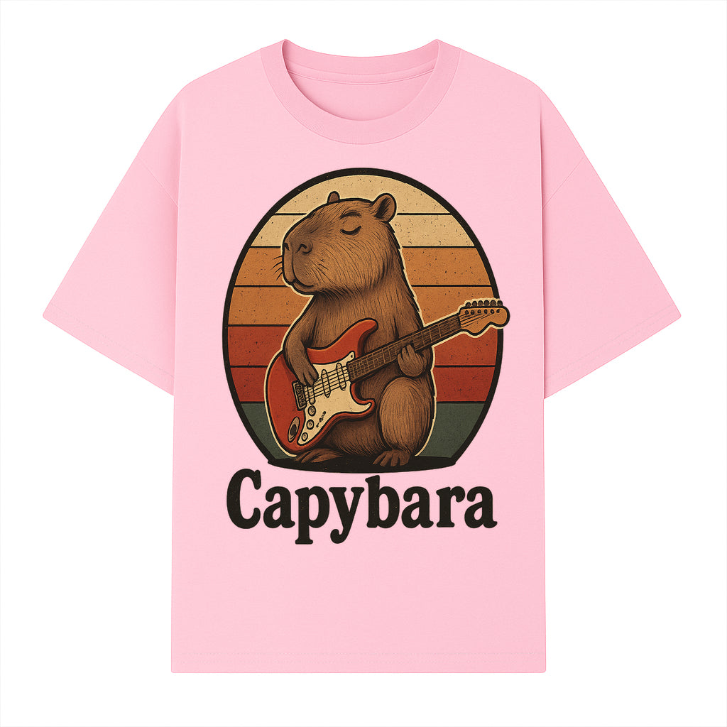 Capybara Playing Guitar Retro Art Print Cute Animal Music Lover Decor for Home or Office - T-shirt 1758338729149.jpg