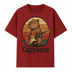 Capybara Playing Guitar Retro Art Print Cute Animal Music Lover Decor for Home or Office - T-shirt 1758338729405.jpg