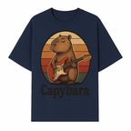 Capybara Playing Guitar Retro Art Print Cute Animal Music Lover Decor for Home or Office - T-shirt 1758338729537.jpg