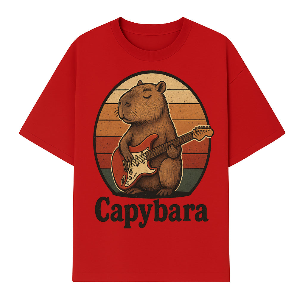 Capybara Playing Guitar Retro Art Print Cute Animal Music Lover Decor for Home or Office - T-shirt 1758338729668.jpg