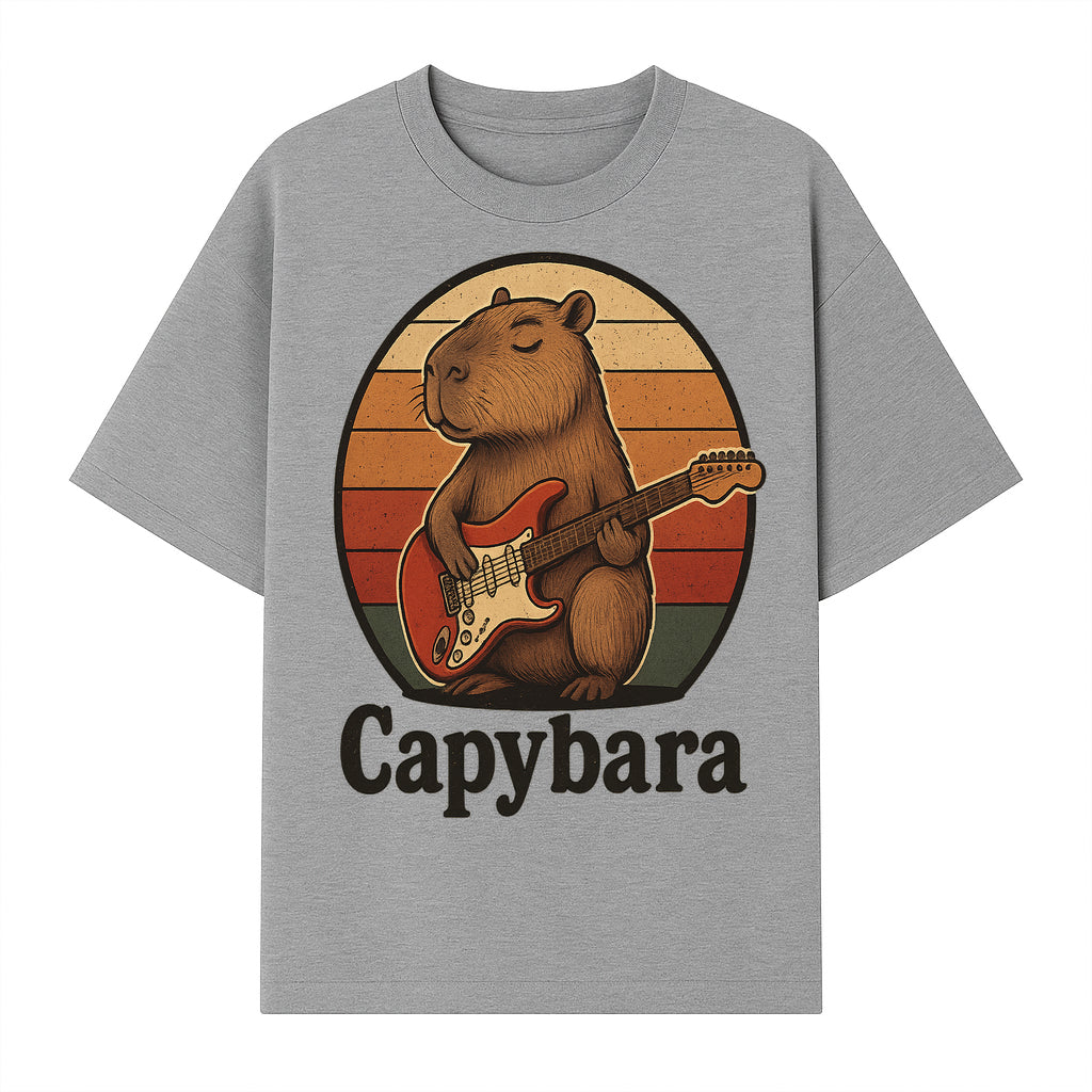 Capybara Playing Guitar Retro Art Print Cute Animal Music Lover Decor for Home or Office - T-shirt 1758338729853.jpg
