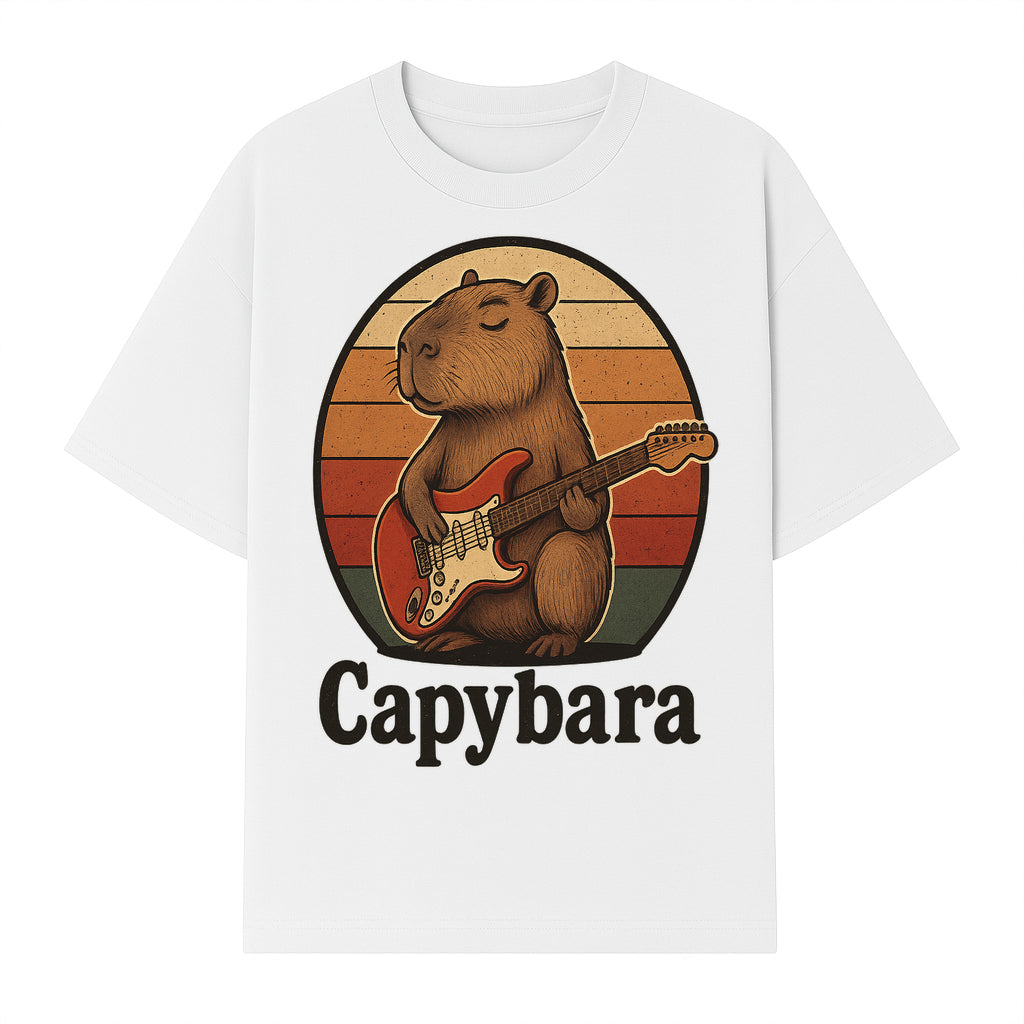 Capybara Playing Guitar Retro Art Print Cute Animal Music Lover Decor for Home or Office - T-shirt 1758338729984.jpg