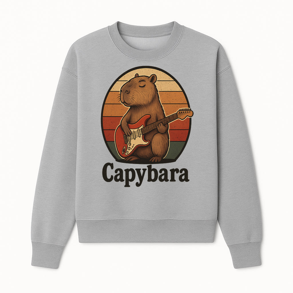 Capybara Playing Guitar Retro Art Print Cute Animal Music Lover Decor for Home or Office - Sweatshirt 1758338731436.jpg