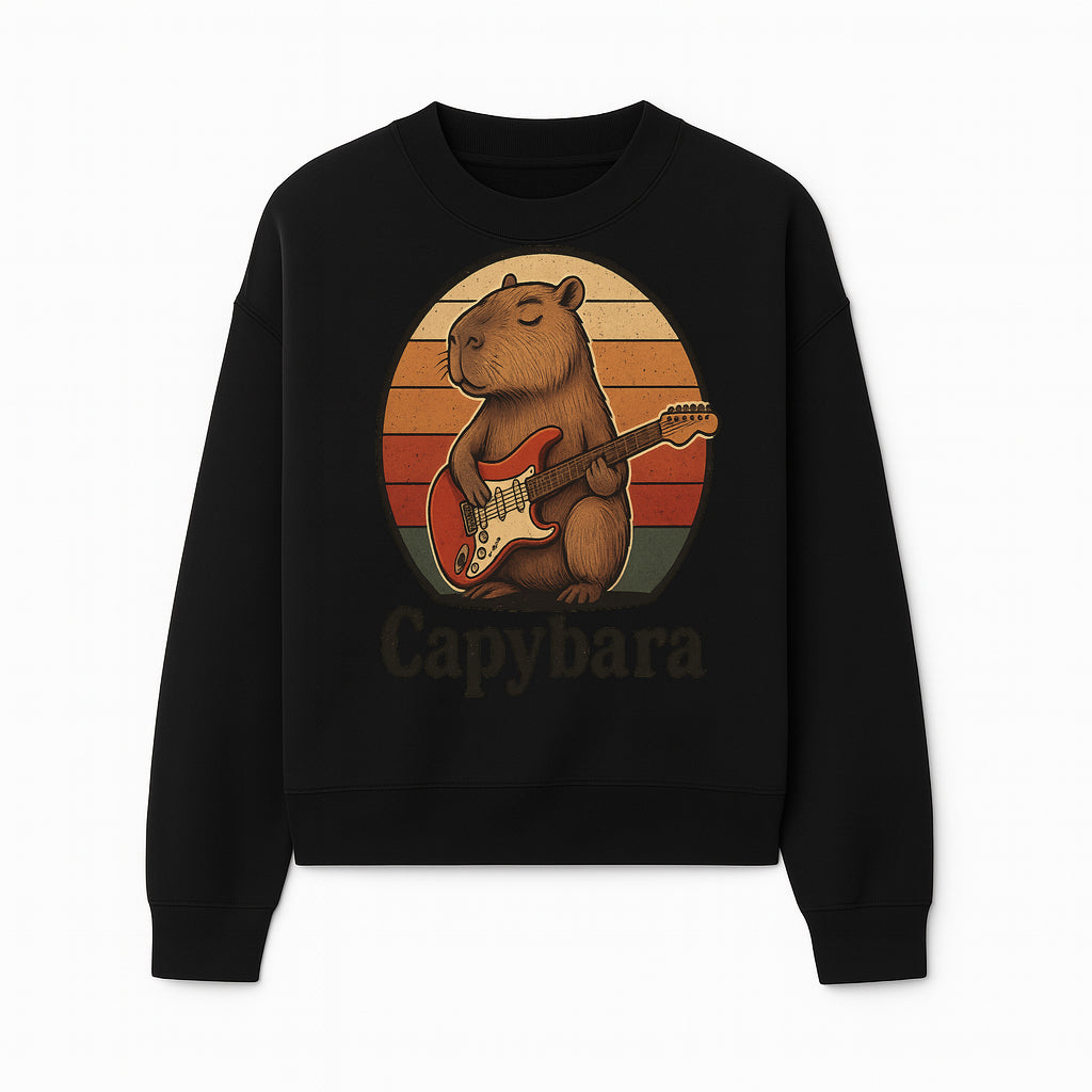 Capybara Playing Guitar Retro Art Print Cute Animal Music Lover Decor for Home or Office - Sweatshirt 1758338731617.jpg