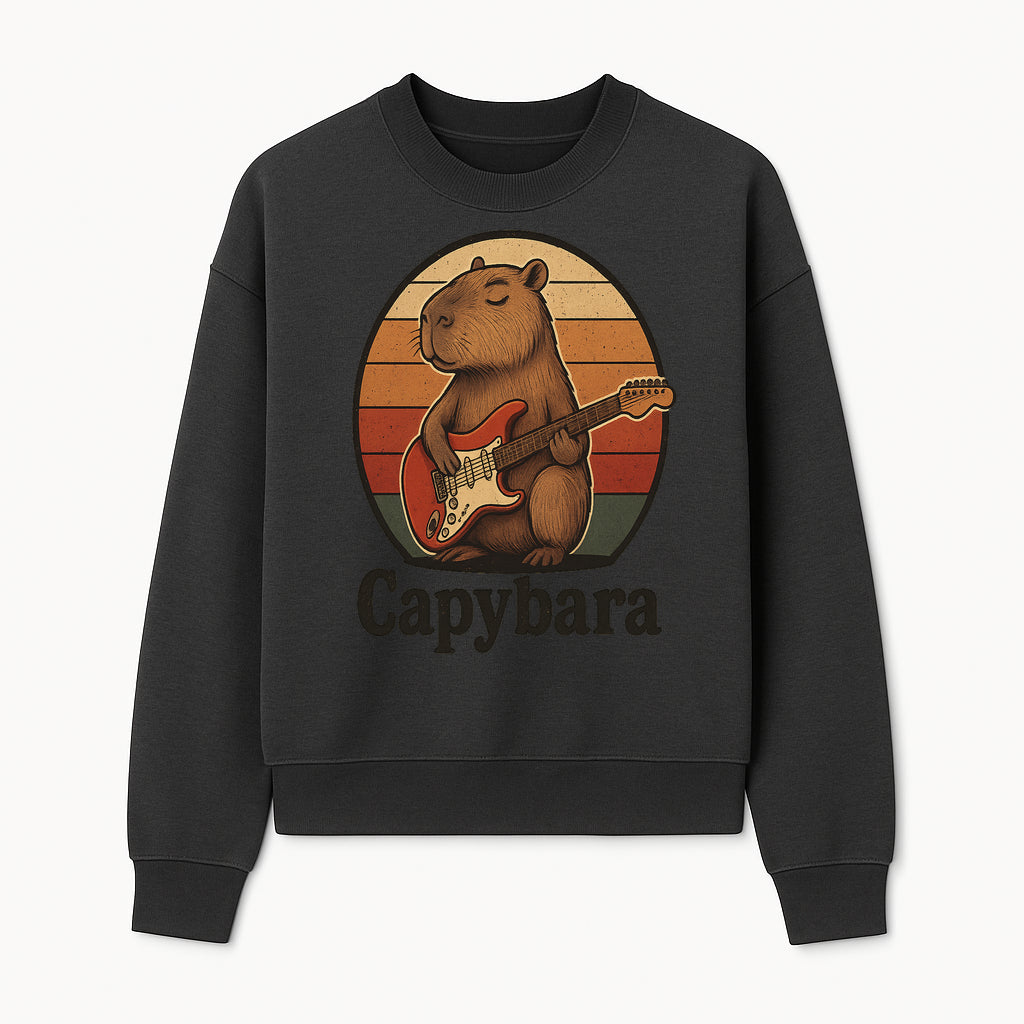 Capybara Playing Guitar Retro Art Print Cute Animal Music Lover Decor for Home or Office - Sweatshirt 1758338731725.jpg