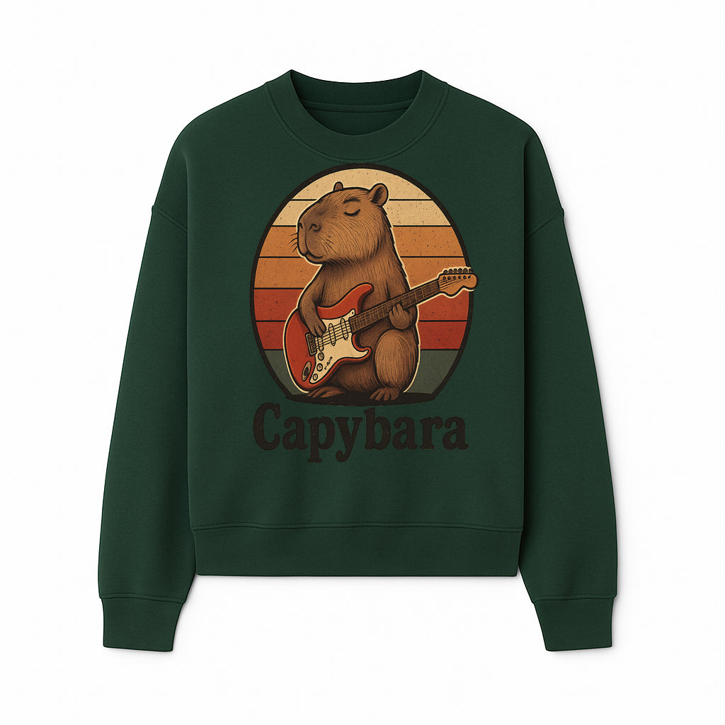 Capybara Playing Guitar Retro Art Print Cute Animal Music Lover Decor for Home or Office - Sweatshirt 1758338731903.jpg