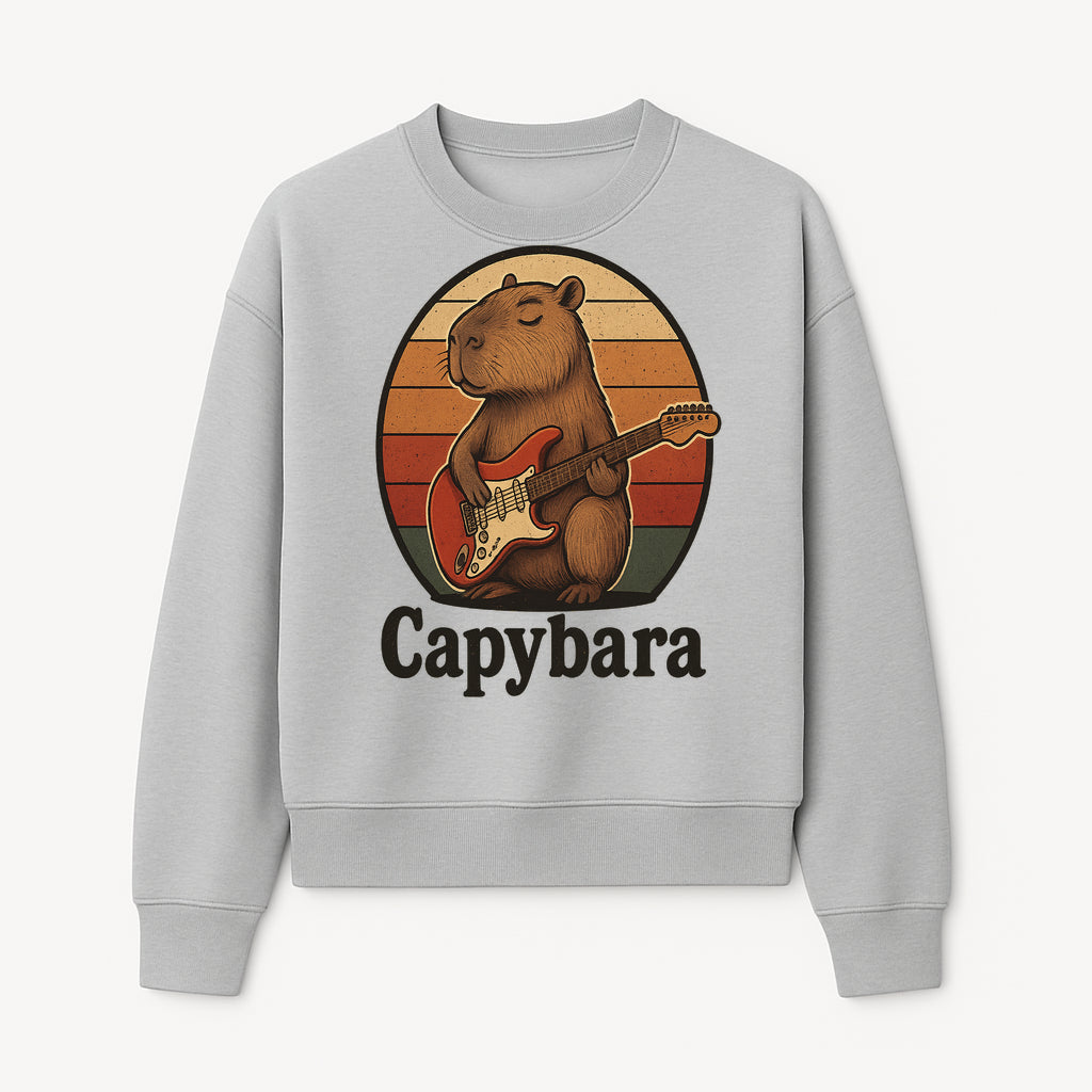 Capybara Playing Guitar Retro Art Print Cute Animal Music Lover Decor for Home or Office - Sweatshirt 1758338732060.jpg