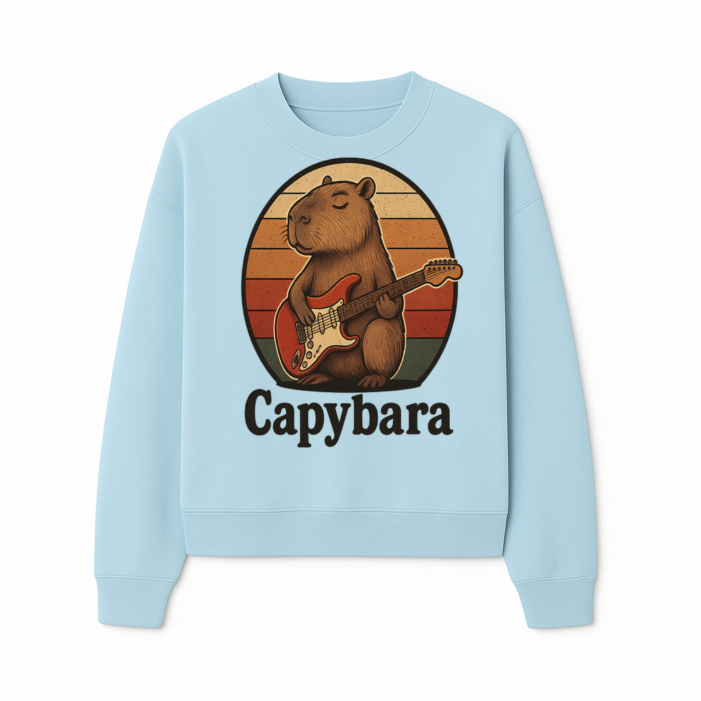 Capybara Playing Guitar Retro Art Print Cute Animal Music Lover Decor for Home or Office - Sweatshirt 1758338732184.jpg