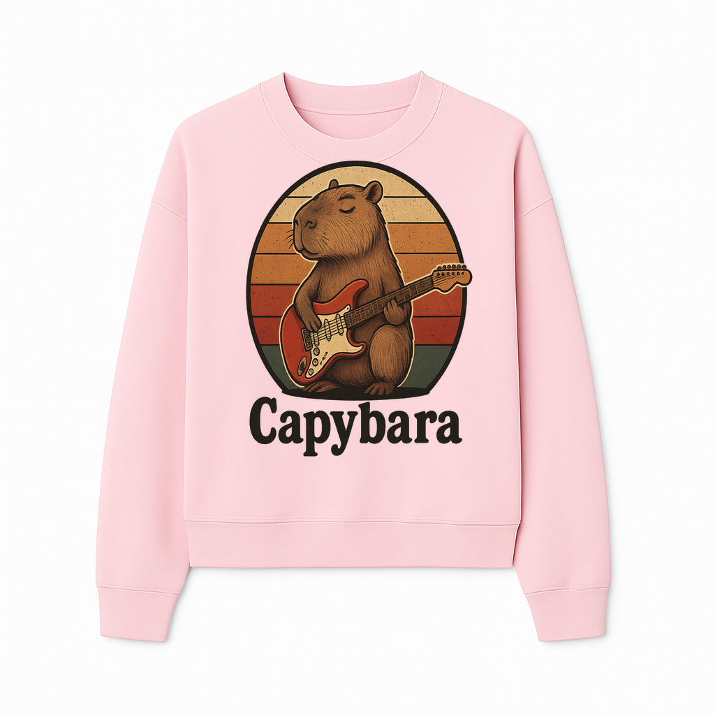 Capybara Playing Guitar Retro Art Print Cute Animal Music Lover Decor for Home or Office - Sweatshirt 1758338732319.jpg