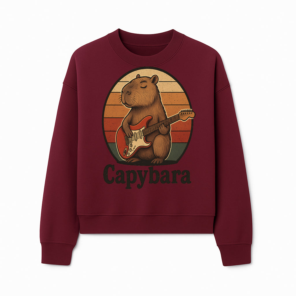 Capybara Playing Guitar Retro Art Print Cute Animal Music Lover Decor for Home or Office - Sweatshirt 1758338732441.jpg