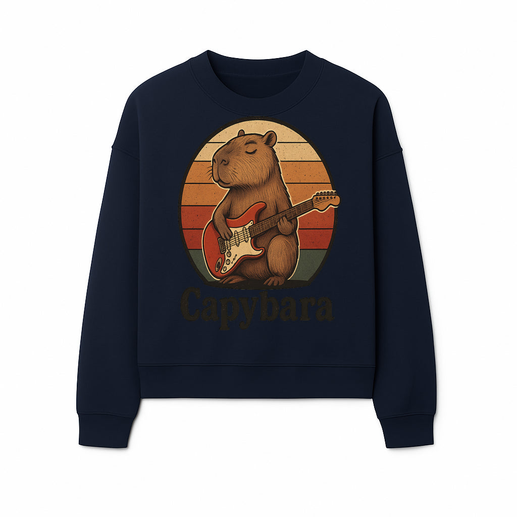 Capybara Playing Guitar Retro Art Print Cute Animal Music Lover Decor for Home or Office - Sweatshirt 1758338732603.jpg