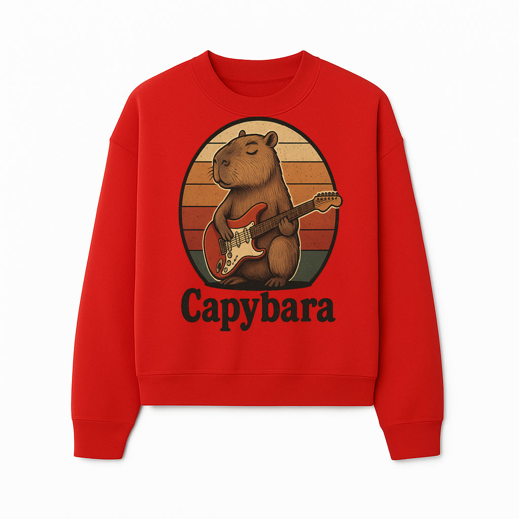 Capybara Playing Guitar Retro Art Print Cute Animal Music Lover Decor for Home or Office - Sweatshirt 1758338732753.jpg