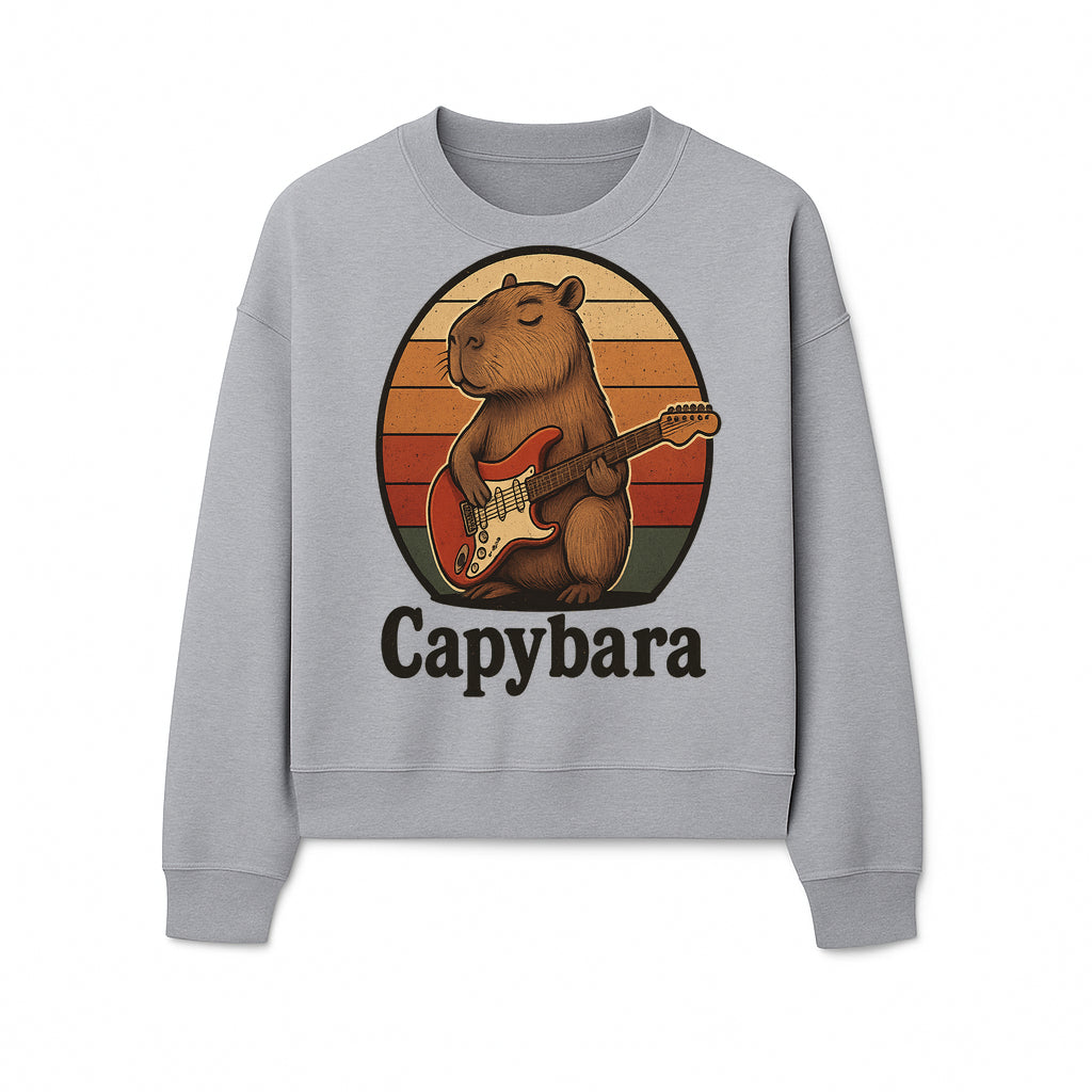 Capybara Playing Guitar Retro Art Print Cute Animal Music Lover Decor for Home or Office - Sweatshirt 1758338732885.jpg