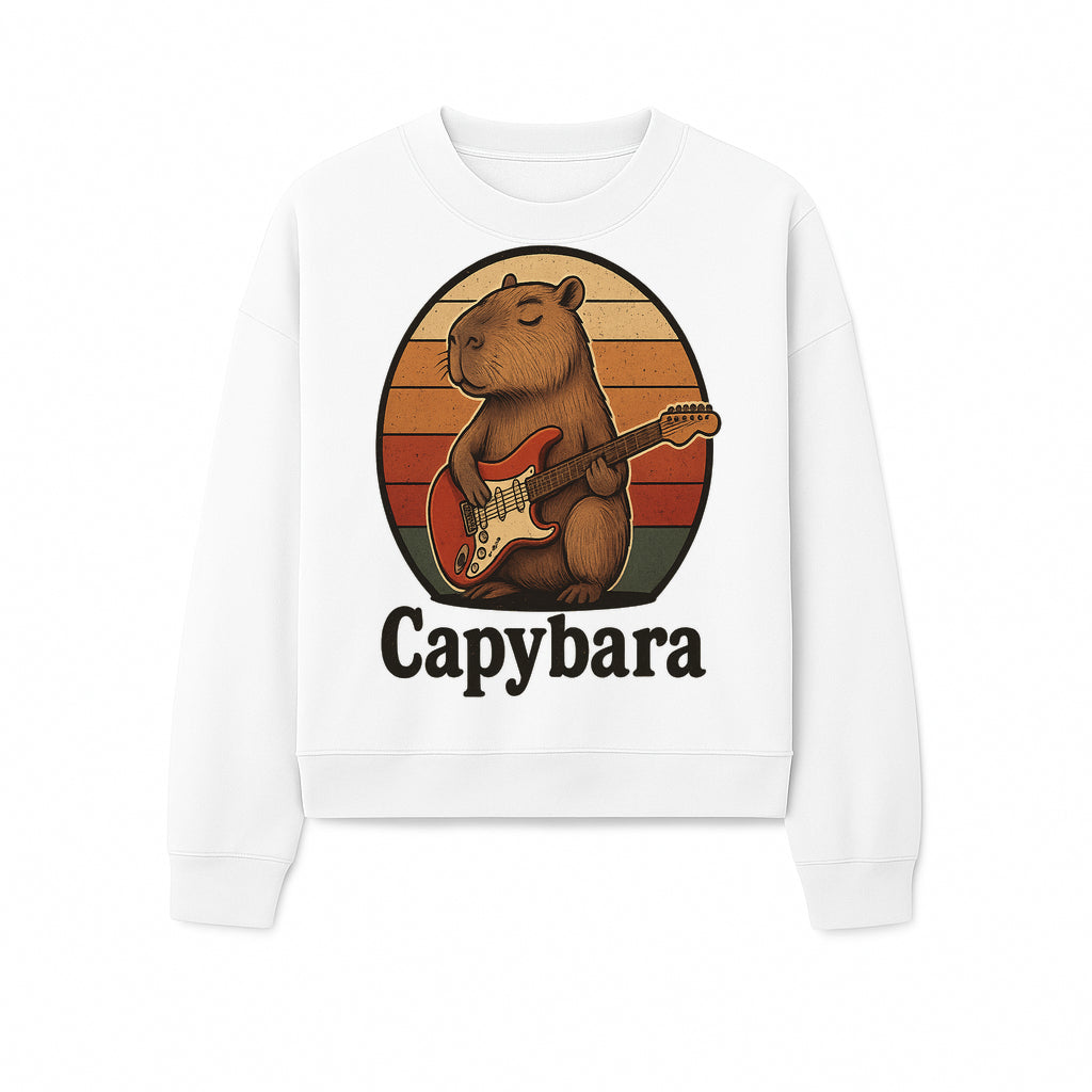 Capybara Playing Guitar Retro Art Print Cute Animal Music Lover Decor for Home or Office - Sweatshirt 1758338733057.jpg