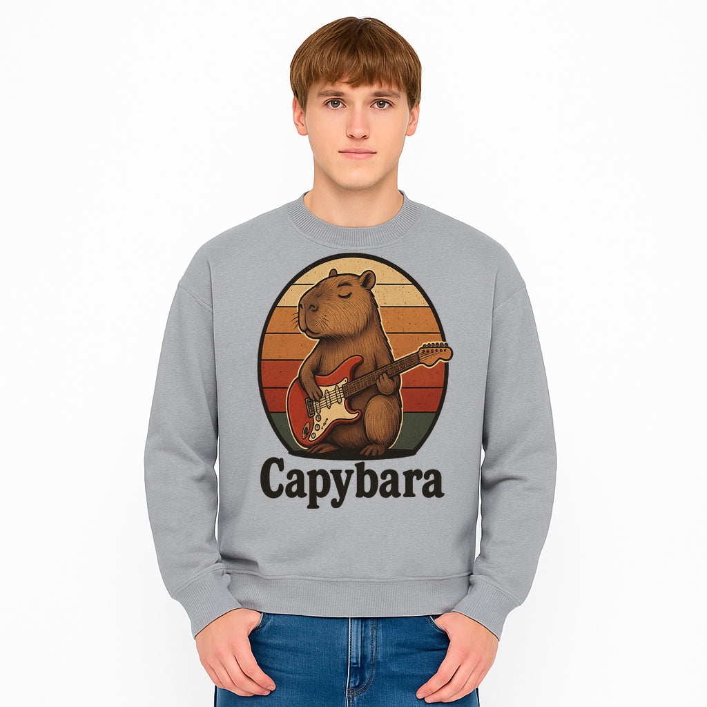 Capybara Playing Guitar Retro Art Print Cute Animal Music Lover Decor for Home or Office - Sweatshirt 1758338734212.jpg