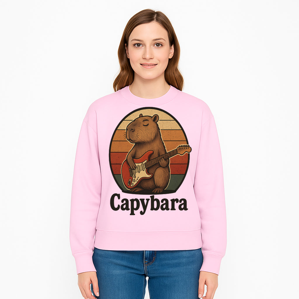 Capybara Playing Guitar Retro Art Print Cute Animal Music Lover Decor for Home or Office - Sweatshirt 1758338734327.jpg