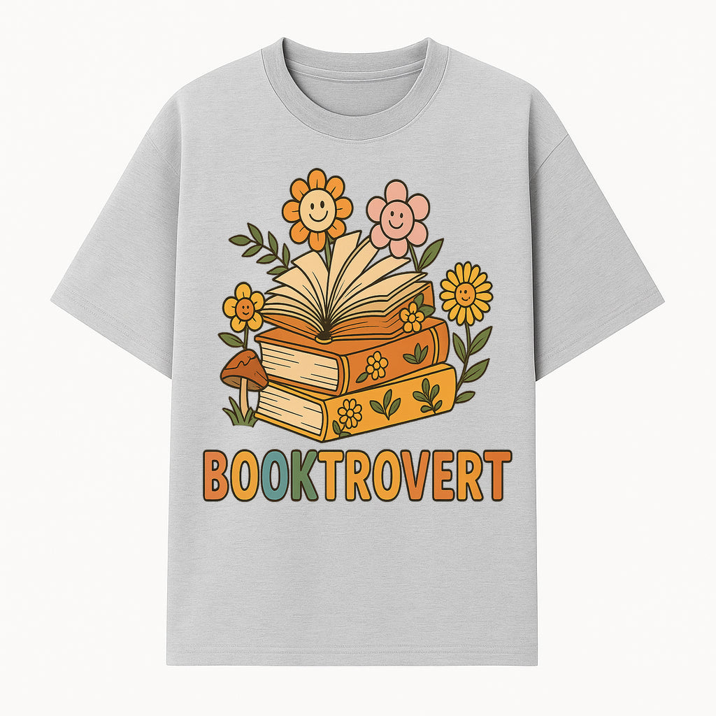 Booktrovert Floral Design with Open Books and Smiley Flowers - Perfect for Book Lovers and Introverts Gifts - T-shirt 1758341628319.jpg