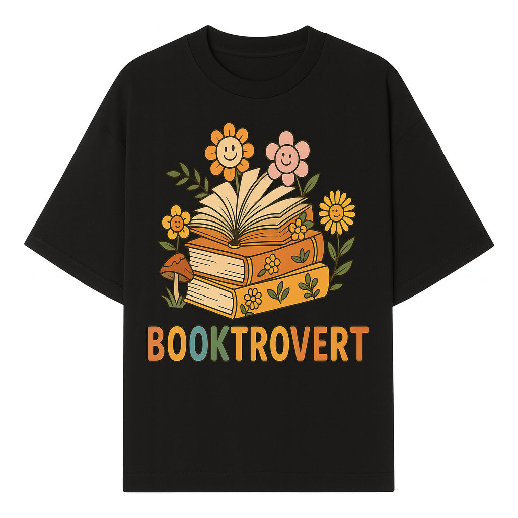 Booktrovert Floral Design with Open Books and Smiley Flowers - Perfect for Book Lovers and Introverts Gifts - T-shirt 1758341628458.jpg