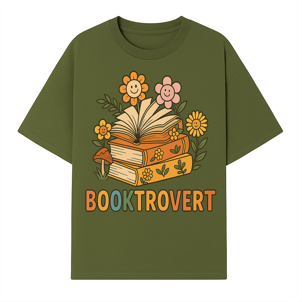 Booktrovert Floral Design with Open Books and Smiley Flowers - Perfect for Book Lovers and Introverts Gifts - T-shirt 1758341628755.jpg