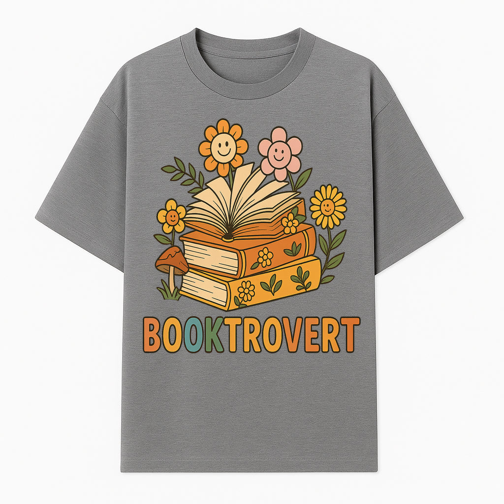 Booktrovert Floral Design with Open Books and Smiley Flowers - Perfect for Book Lovers and Introverts Gifts - T-shirt 1758341628898.jpg