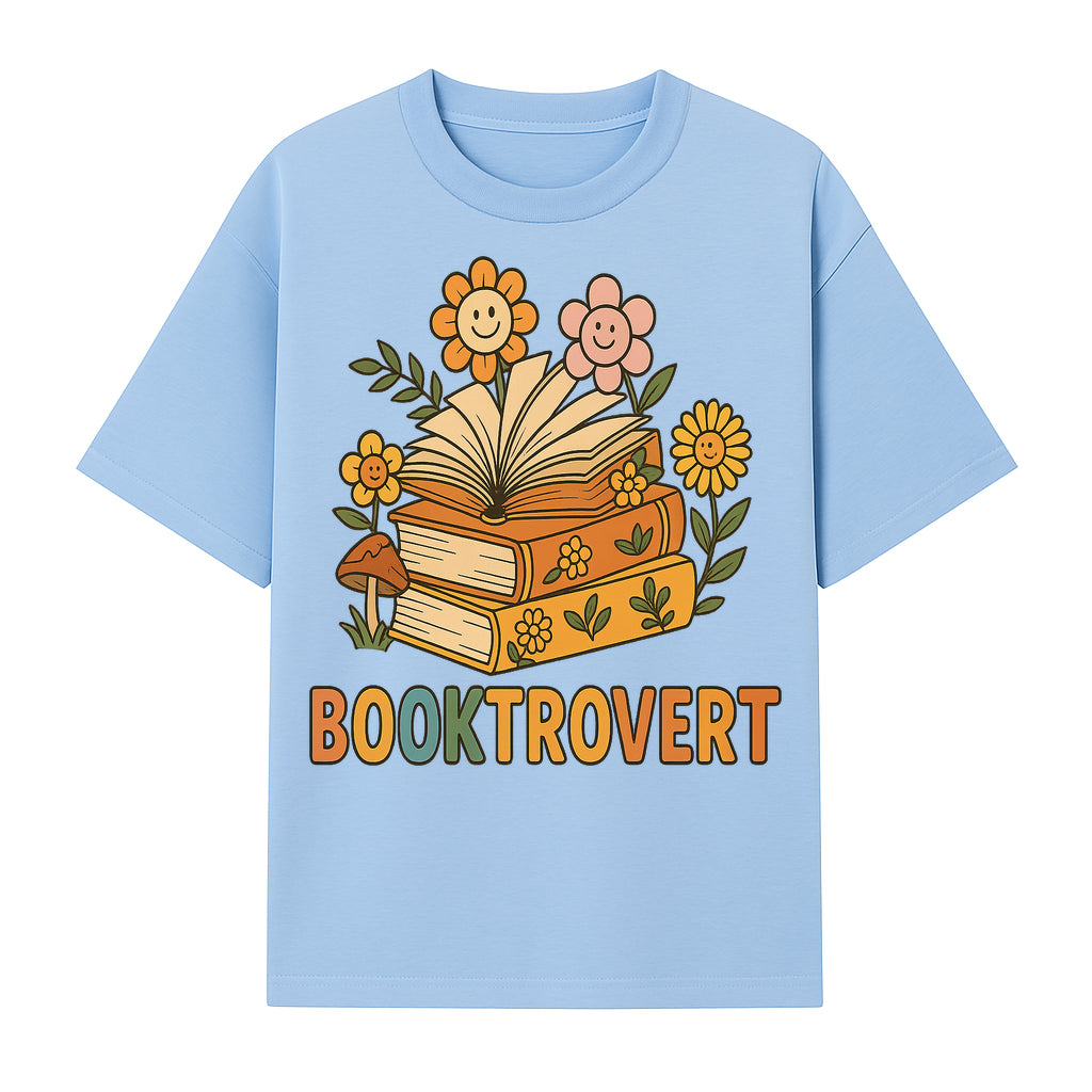 Booktrovert Floral Design with Open Books and Smiley Flowers - Perfect for Book Lovers and Introverts Gifts - T-shirt 1758341629032.jpg