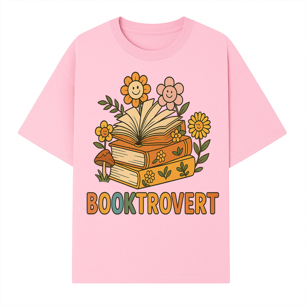 Booktrovert Floral Design with Open Books and Smiley Flowers - Perfect for Book Lovers and Introverts Gifts - T-shirt 1758341629210.jpg
