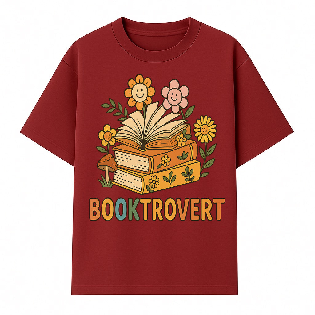Booktrovert Floral Design with Open Books and Smiley Flowers - Perfect for Book Lovers and Introverts Gifts - T-shirt 1758341629360.jpg