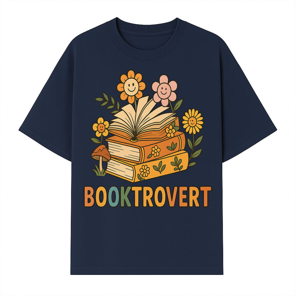 Booktrovert Floral Design with Open Books and Smiley Flowers - Perfect for Book Lovers and Introverts Gifts - T-shirt 1758341629504.jpg