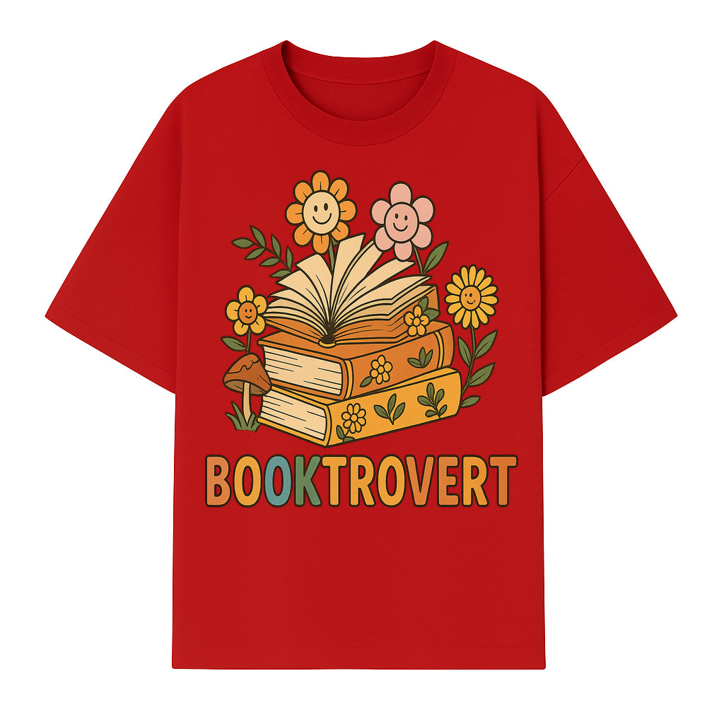 Booktrovert Floral Design with Open Books and Smiley Flowers - Perfect for Book Lovers and Introverts Gifts - T-shirt 1758341629658.jpg