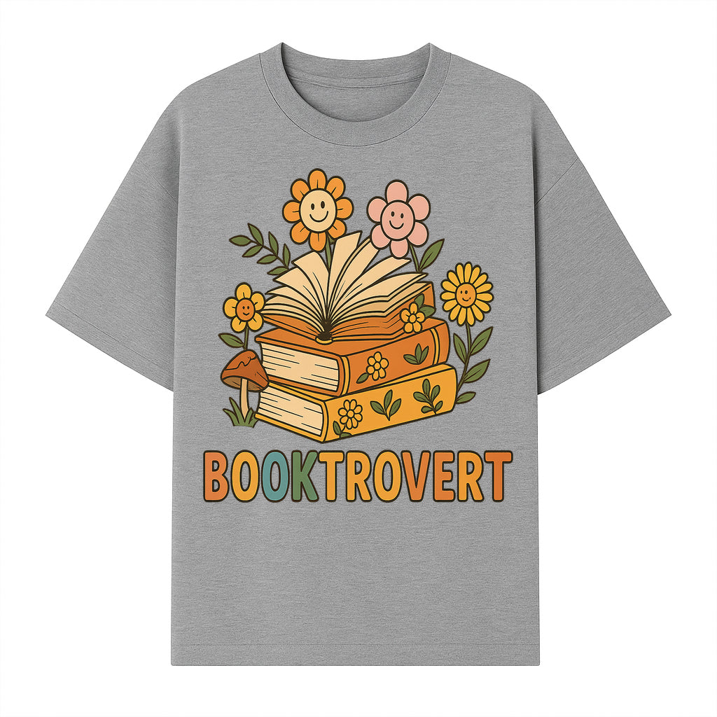 Booktrovert Floral Design with Open Books and Smiley Flowers - Perfect for Book Lovers and Introverts Gifts - T-shirt 1758341629784.jpg