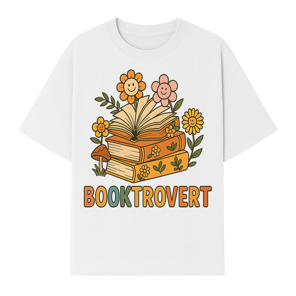 Booktrovert Floral Design with Open Books and Smiley Flowers - Perfect for Book Lovers and Introverts Gifts - T-shirt 1758341629936.jpg