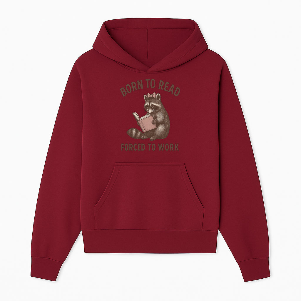 Born to Read Forced to Work Raccoon Illustration Vintage Design T-Shirt for Book Lovers and Animal Enthusiasts - Hoodie 1758341630393.jpg